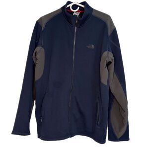 North Face Fleece Full Zip Navy Blue Gray Mens L Jacket TKA Stealth Long Sleeve